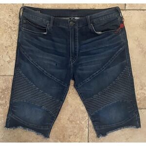 True Religion Jean Shorts Mens 38 Blue Geno Relaxed Slim‎ Moto Biker Distressed